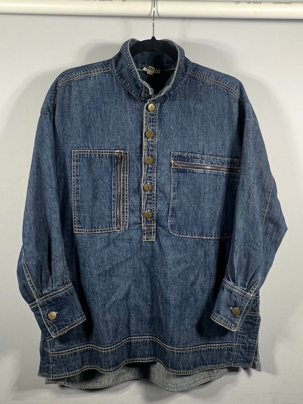Anthropologie Pilcro Top Womens Denim Tunic Half Button XS P Workwear Gamine